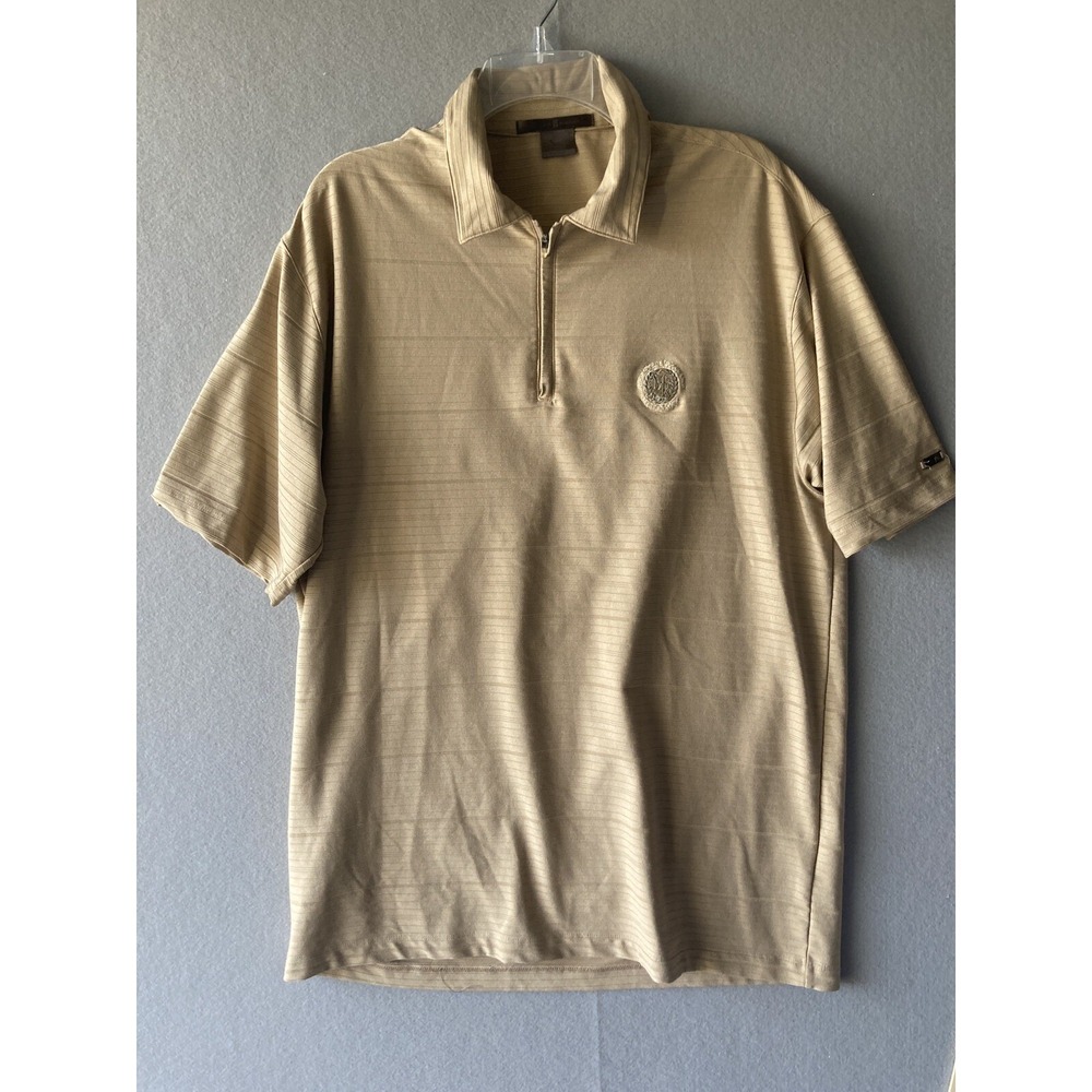 Nike Tiger‎ Woods Men's Shirt Large Beige Striped Golf Polo Dri-Fit Logo 2418